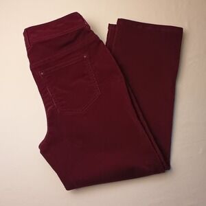 Chico's Corduroy Ankle Jeans Size 2 Mid Rise Straight Leg Burgundy Wine Color